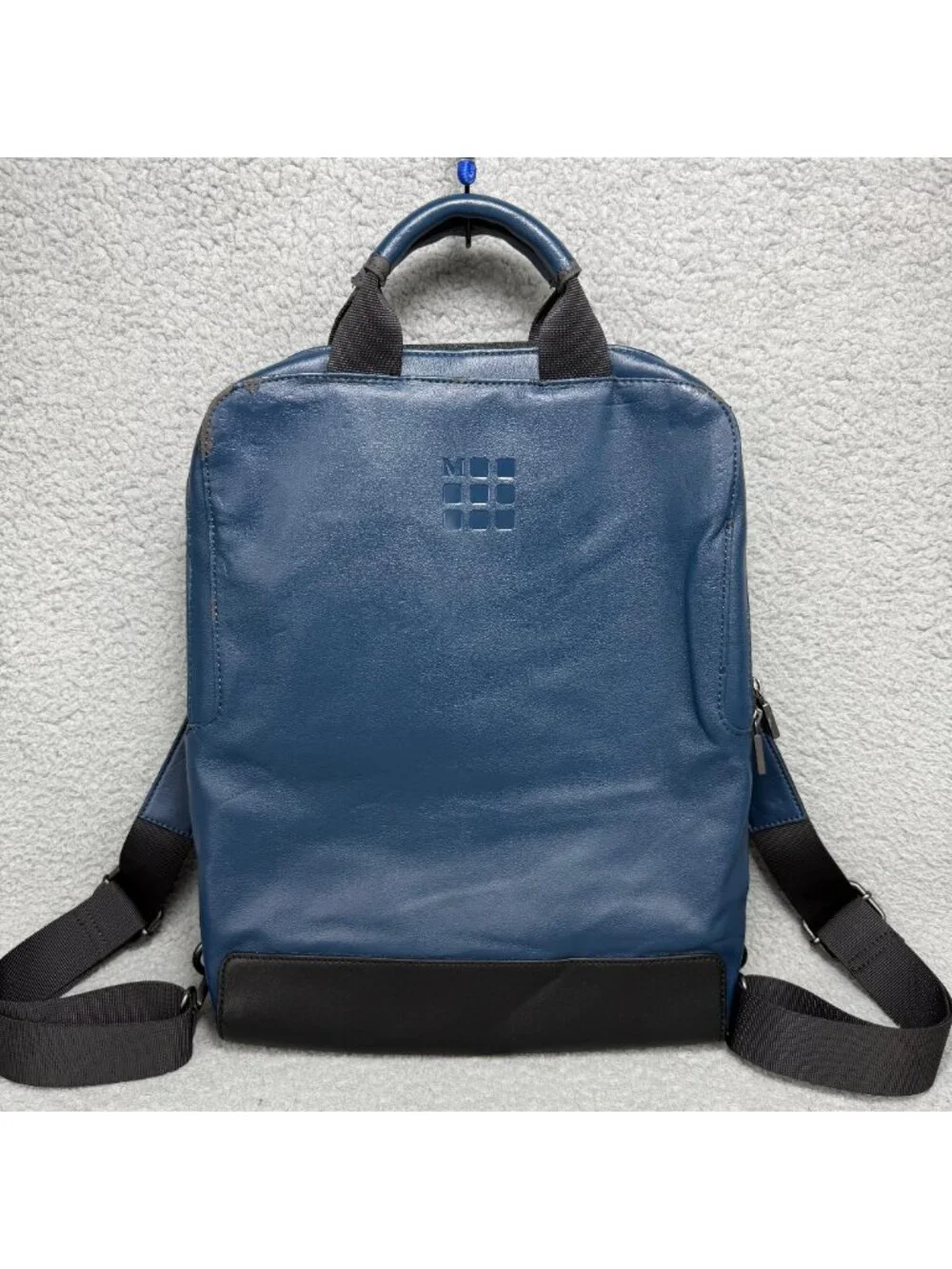 Moleskine Backpack Navy Blue Vertical Device Bag Faux Leather Laptop Mens Womens